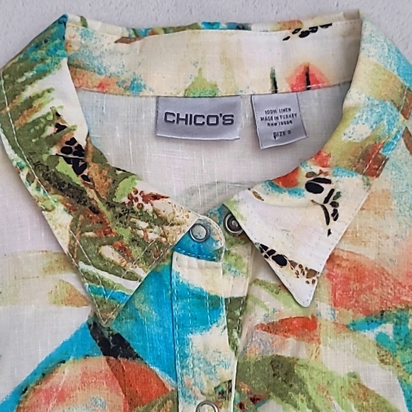 Chicos Linen Tropical Print Shirt Size 3 XL Button Down Resortwear Vacation - Picture 5 of 16